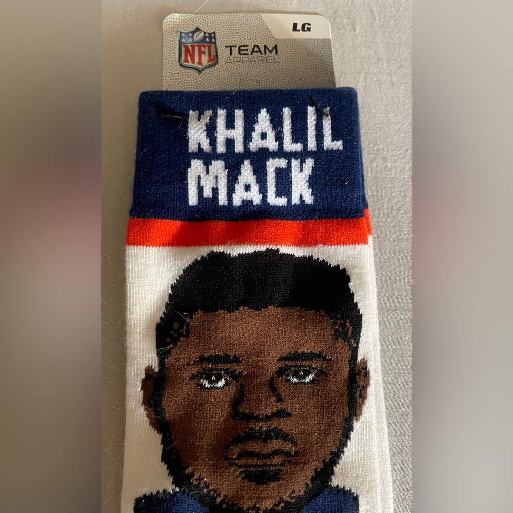 NFL Khalil Mack Bears Blue and Orange Socks - Picture 3 of 6